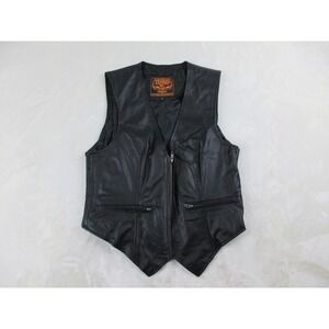Milwaukee Leather Vest Womens Large‎ Black Leather Biker Pockets Zip Ladies*